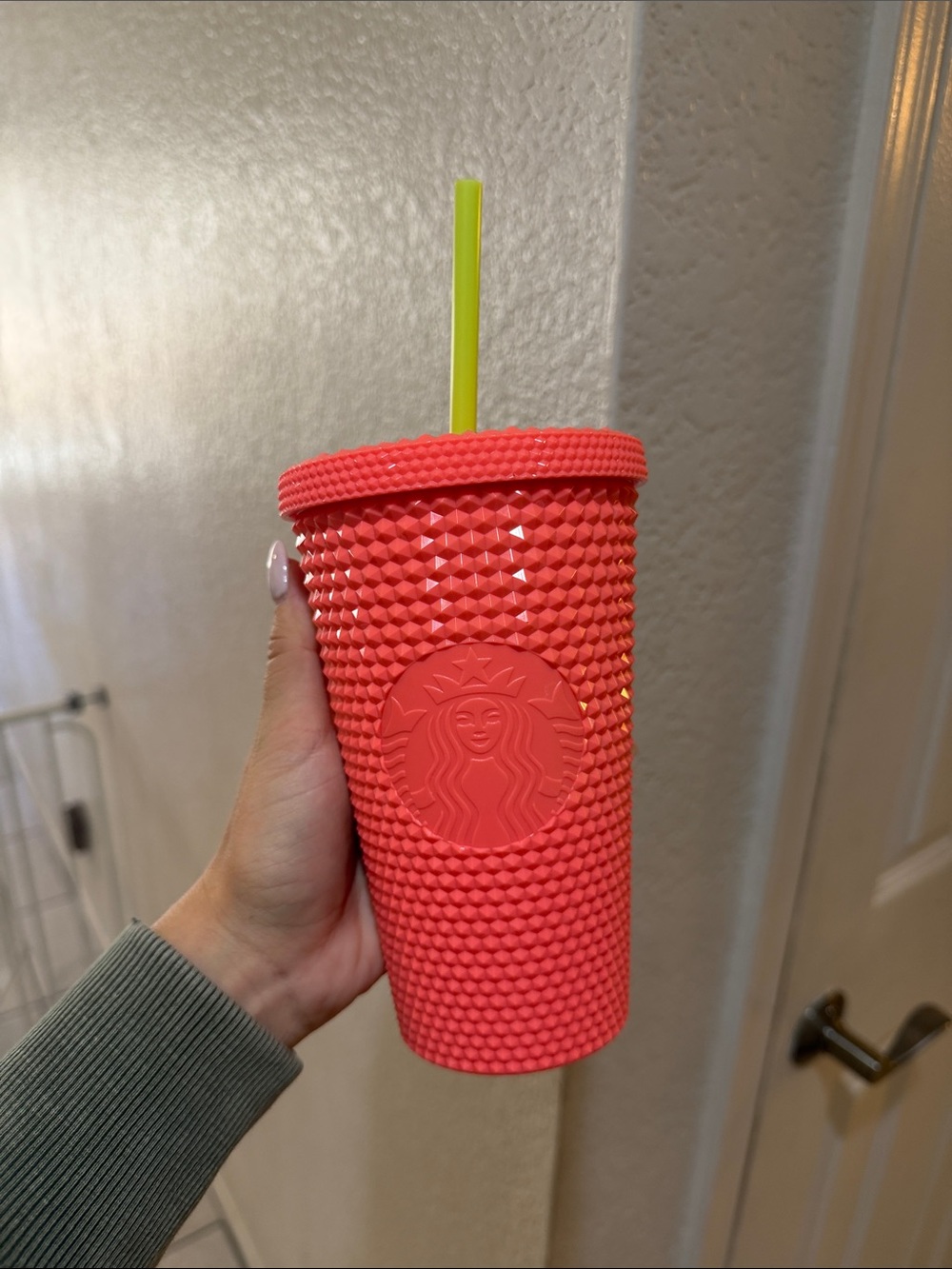 Starbucks Neon Coral Studded Tumbler with Lime Straw